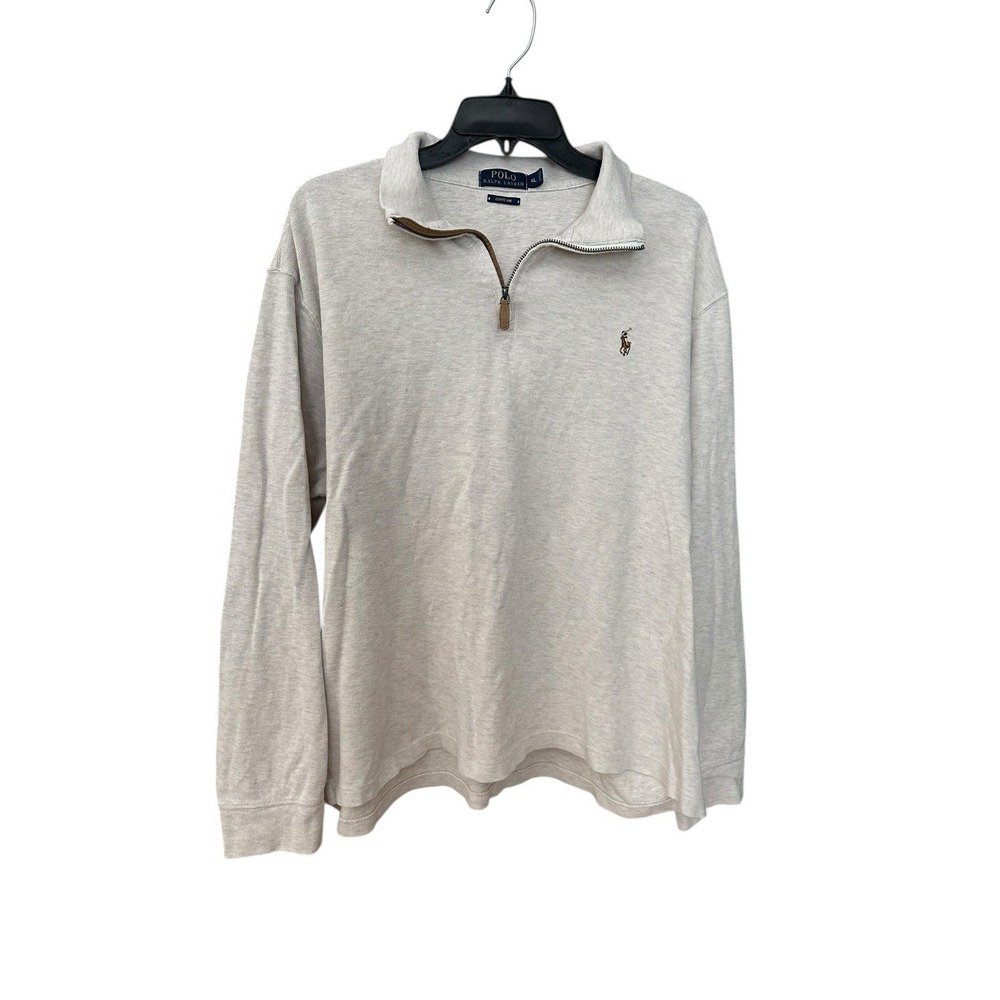 Polo Ralph Lauren Mens 1/4 Zip Sweater XL Cream Preppy Office Comfort #GH5-6